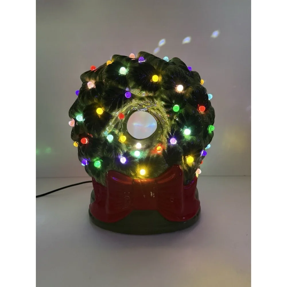 Vintage Green Ceramic Multi-color Lighted Mr. Christmas Wreath